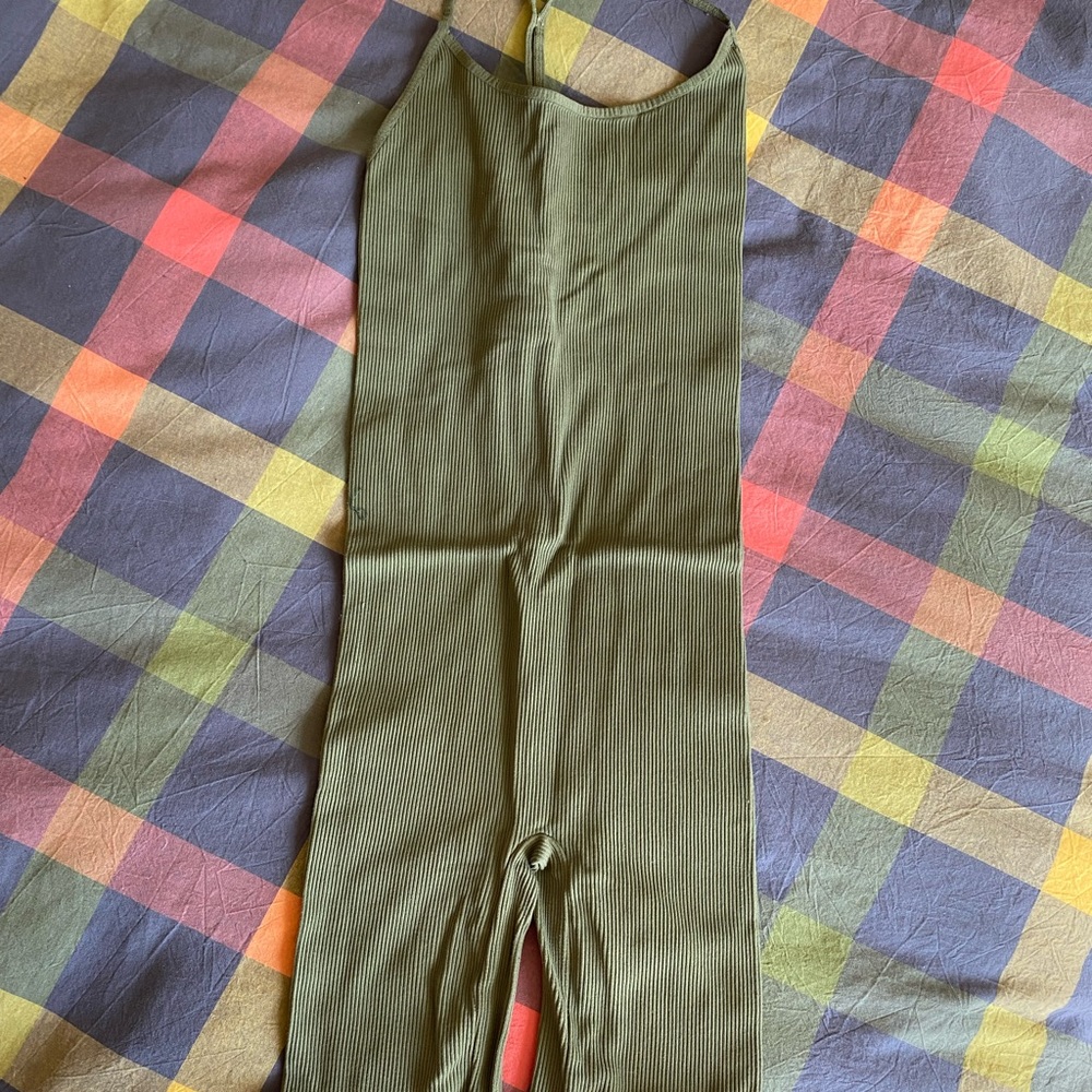 Free People Olive Green Ribbed Jumpsuit